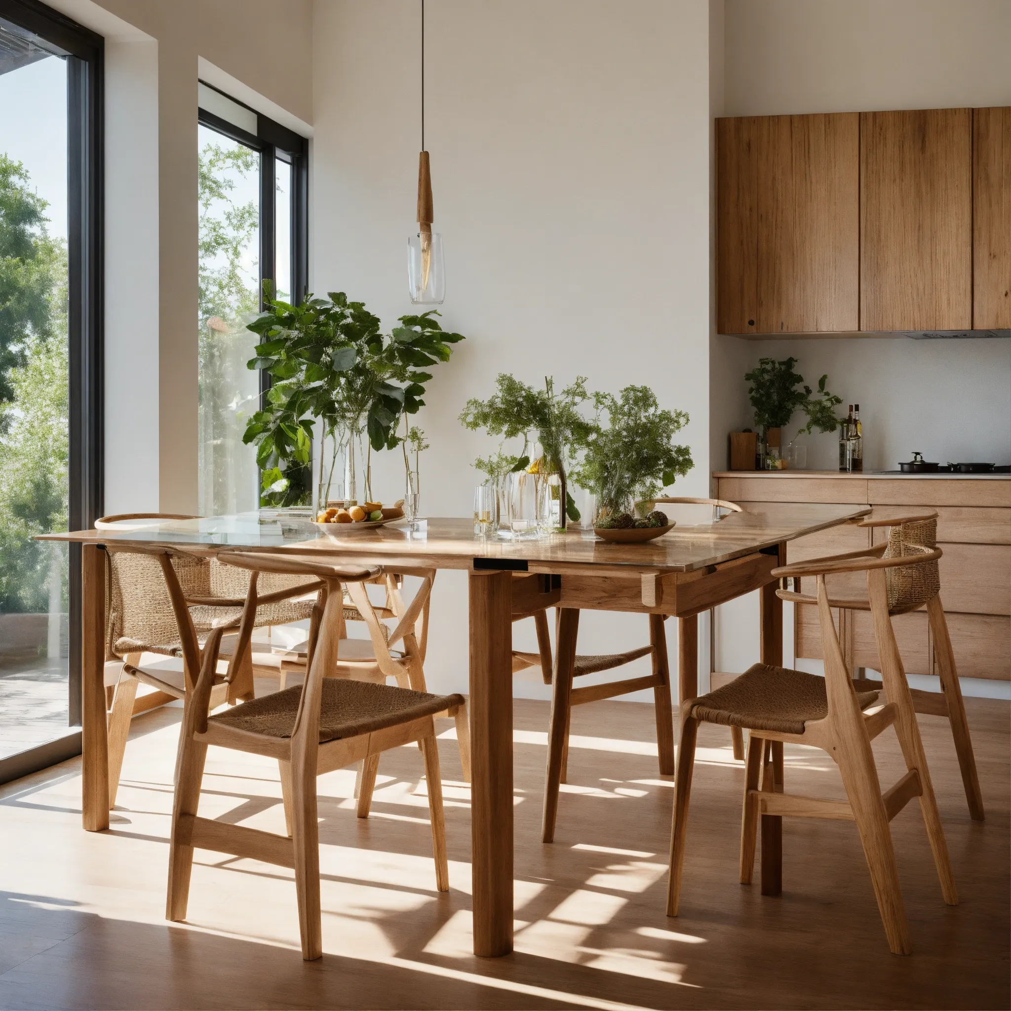 Schlafzimmer mit Holzbett und Nachttischen